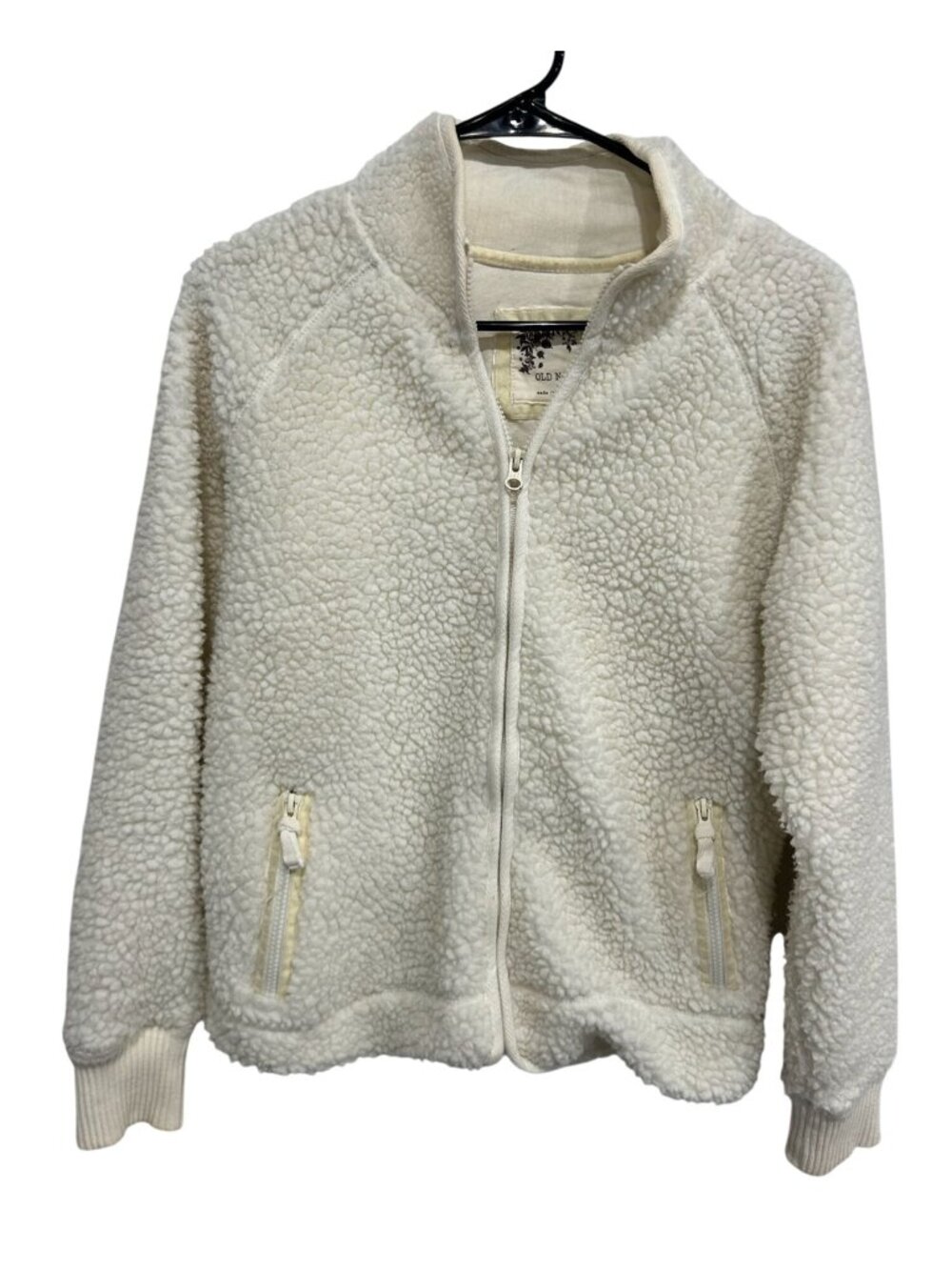 Old Navy Medium White Sherpa Fleece Full Zip Jacket Teddy Cozycore Hygge